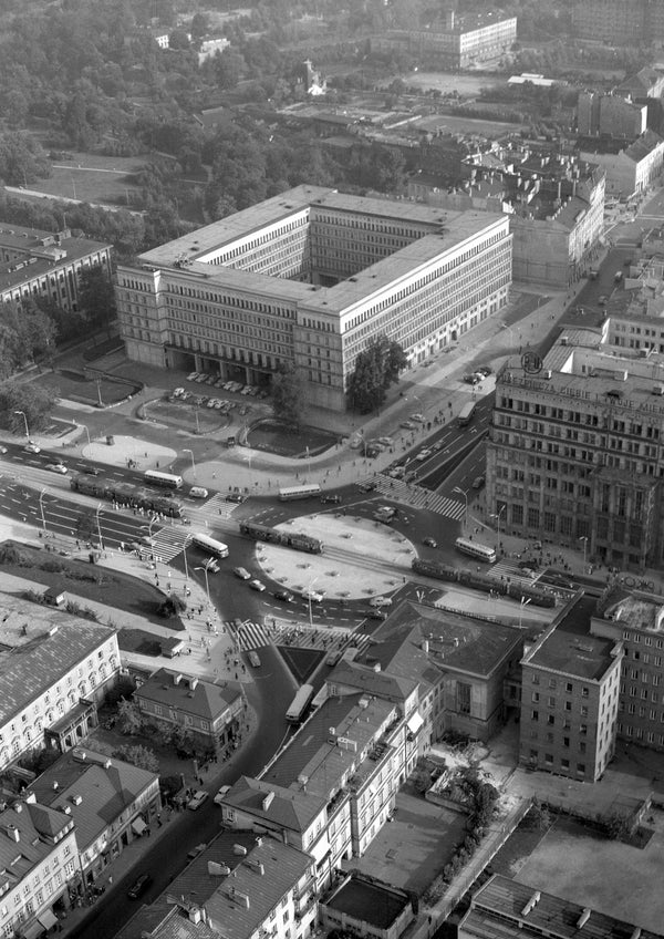 Z lotu ptaka - Aleje Jerozolimskie i ulica Nowy Świat (1965)